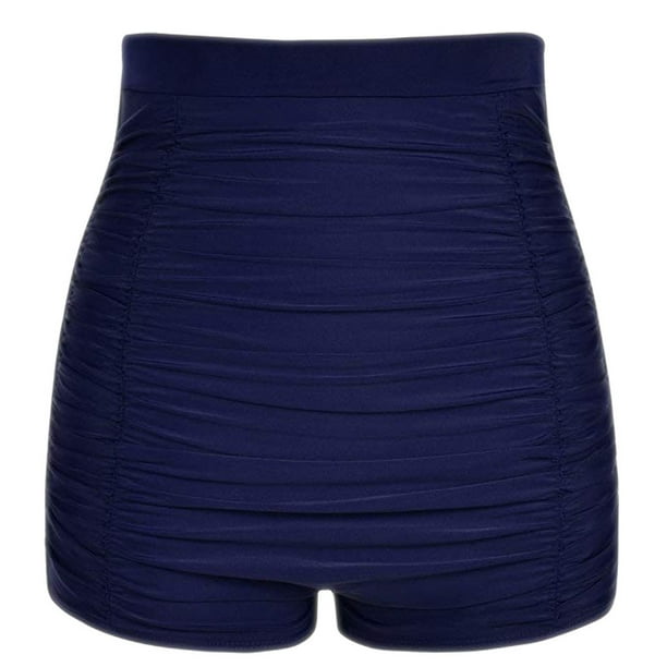 ICHUANYI Clearance Women Plus Size High Waist Bikini Bottoms Swim Briefs Beach Shorts Ruched Bottom(Dark Blue, M) Ichuanyi Ichuanyi