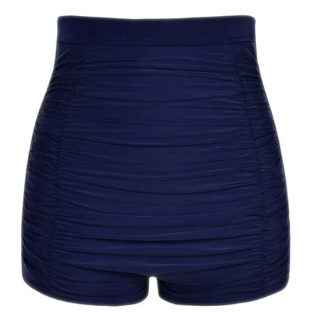 Rigardu Plus Beach Size Bikini Shorts Ruched Bottom Bottoms Swim Briefs Women High Waist Swimwears Tankinis Set Dark blue + 5XL