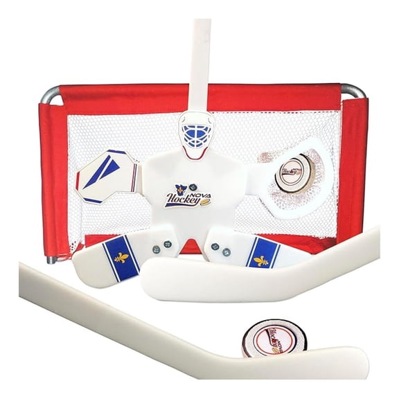 Nova Hockey Complete Set Table/Floor Hockey Game, Goalie, Net, (1) Pucks, (2) Sticks., White