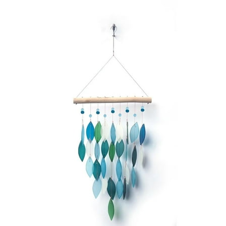 Sunset Vista Designs Handcrafted Driftwood and Sea Glass Diamond Wind Chime, Large, Blue Lagoon