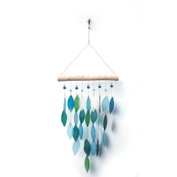 Sunset Vista Designs Handcrafted Driftwood and Sea Glass Diamond Wind Chime, Large, Blue Lagoon