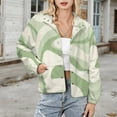 thumbnail image 3 of Jackets for Women Winter Coat Jackets Flannel Stand Collar Jacket(Abstract Green Wavy Pattern Design,Size:S-4XL), 3 of 7