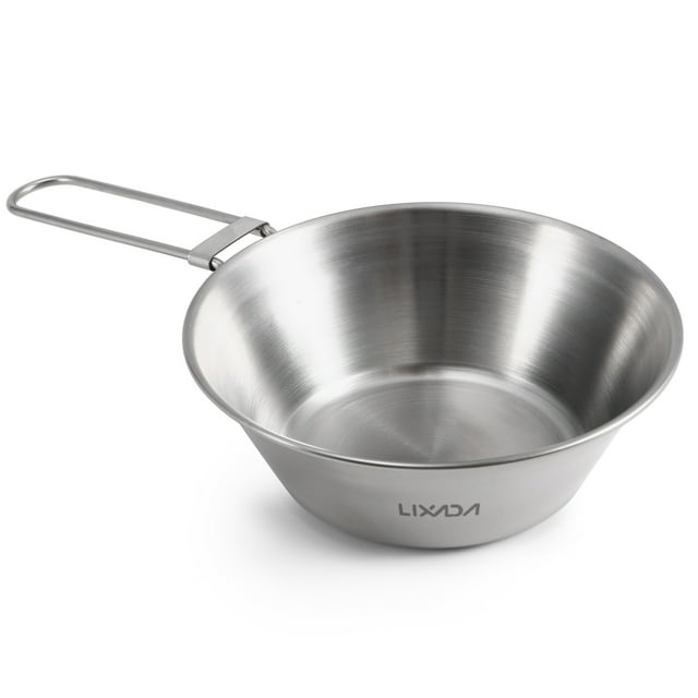 Lixada Bol en Acier Inoxydable avec Poignée Pliable pour Camping en Plein Air Randonnée Pique-Nique