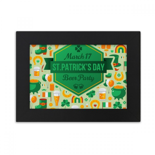 El día de San Patricio de Irlanda Clover cerveza Rainbow Marco de Fotos de escritorio imagen Arte Negro Pintura 5x7 pulgadas