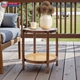 thumbnail image 2 of Hassch Boho 2-Tier Round Side Table with Ripple Tempered Glass Top, Rattan Shelf & Rubber Wood Frame, 19.7-Inch Multi-Functional Storage Nightstand Plant Stand for Patio Bedroom, Walnut, 2 of 10