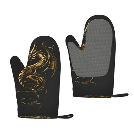 

Lafuoo Golden Dragon Tattoo Art Pattern Silicone Anti-Scalding Gloves Hanging Rope Gloves are Suitable for Kitchen Utensils for Kitchen Baking Cooking Outdoor Barbecue