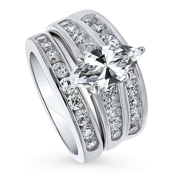 BERRICLE Sterling Silver Solitaire Wedding Engagement Rings 1.6 Carat Marquise Cut Cubic Zirconia CZ Statement Ring Set for Women, Rhodium Plated Size 10