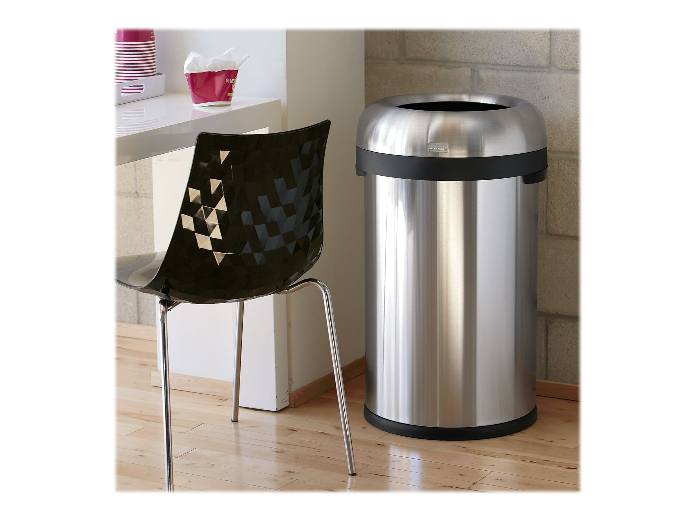 30 Gallon Stainless Steel Office Black Trash Can, Open Top Garbage Can for  School, Hotel ,Hospital, Elevator Entrance, Supermarket