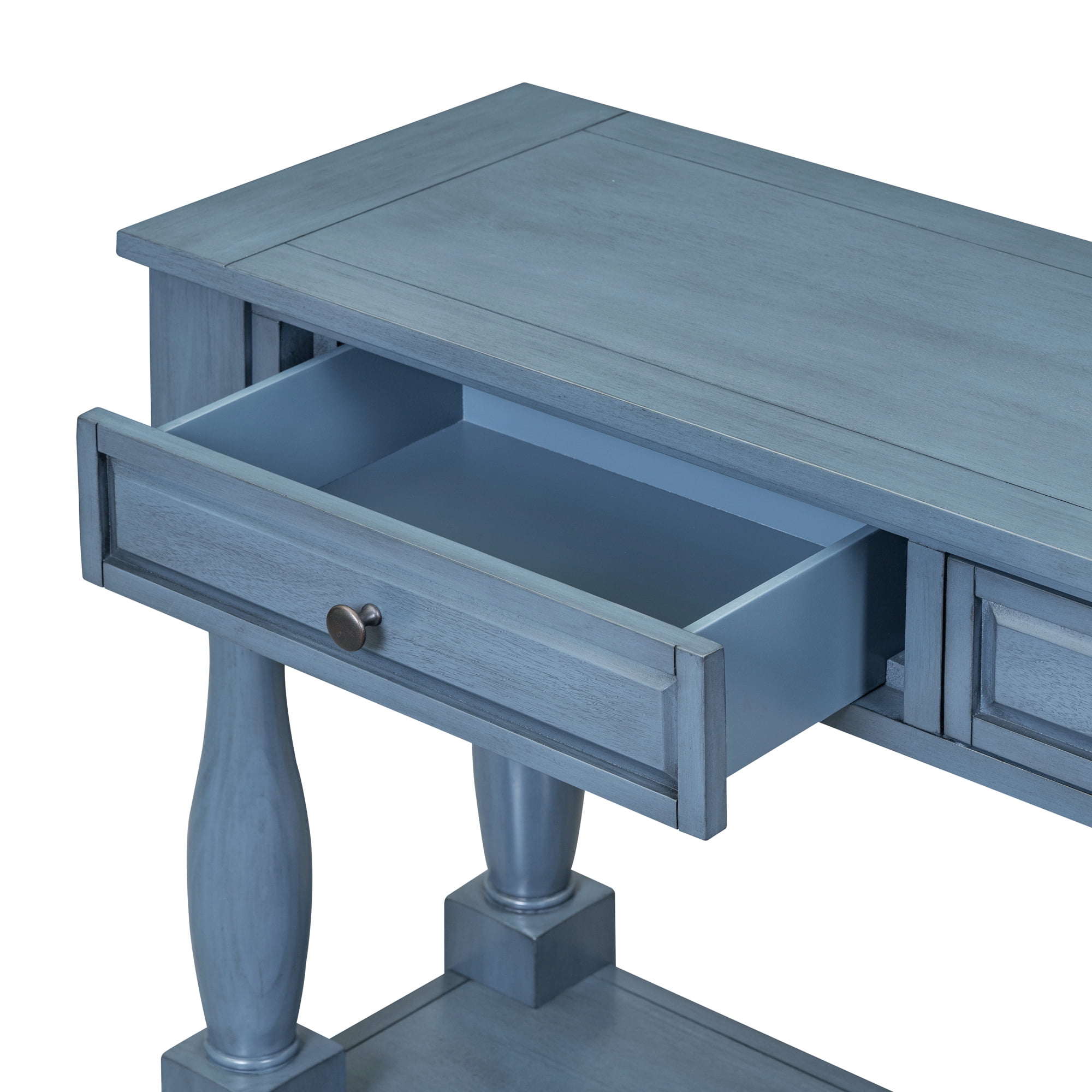 Euroco Console Table Sofa Table 63" Solid Wood with 3 Drawers, Bottom Shelf and Anti-Collision Table Legs