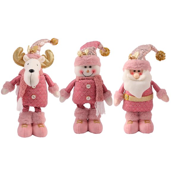 Pink Stractable Christmas Figurine Snowman Telescopic Length Christmas Standing Plush Home Decorations Doll Soft Door Window Table Tree Holiday Xmas Season Decor