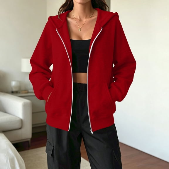 Hsovts Deep Red Sweatshirts for Women Essentials Casual Fleece Hoodie with Drawstring Long Sleeve Hooded Sweatshirt Lightweight Hoodies Pullover 2XL