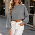 thumbnail image 6 of Women's Plus Size Corduroy Long Sleeve Crew Neck Top Cropped Loose Casual, 6 of 9