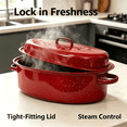 thumbnail image 2 of 16 inch Enamel Oval Roasting Pan with Lid, Roasting Rack & Silicone Accessories Set, Even Heat Distribution for Turkey Chicken Vegetables, Red, 2 of 6