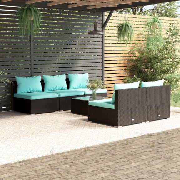vidaXL 6 Piece Patio Lounge Set with Cushions Poly Rattan Black