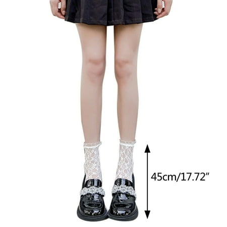 

FAIOIN Women Lace Trim Socks Lolita Style Japanese Maiden Lovely Calf Socks Harajuku