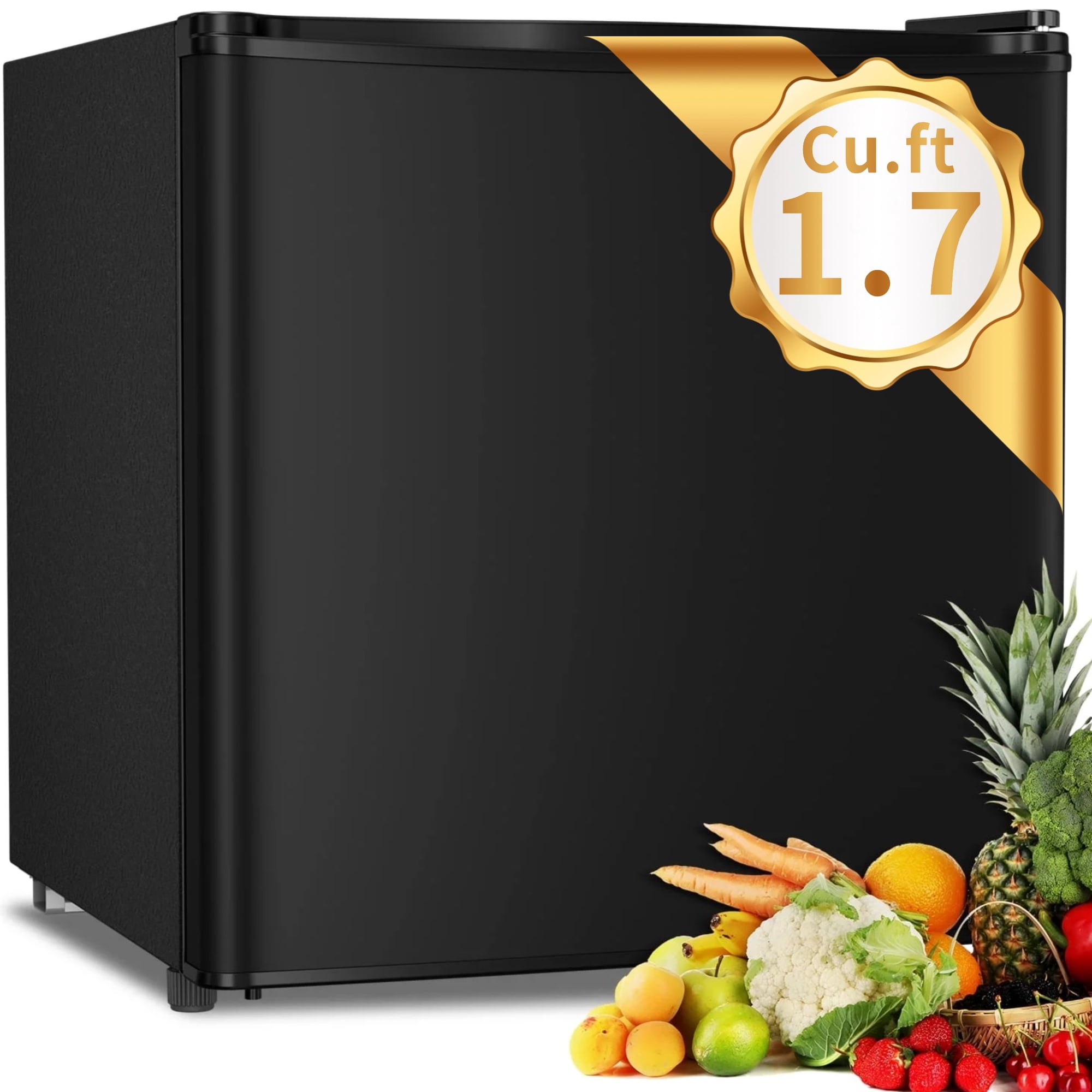 1.7 Cu ft Compact Single Door Refrigerator - Energy Efficient, Reversible Door, Perfect for Home, Office, or Dorm, Black
