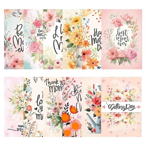 12 Pack Mother’s Day Cards with Floral Designs, Assorted Greeting Cards 3.93 x 5.90 Inches, Multicolor Mother’s Day Card Set