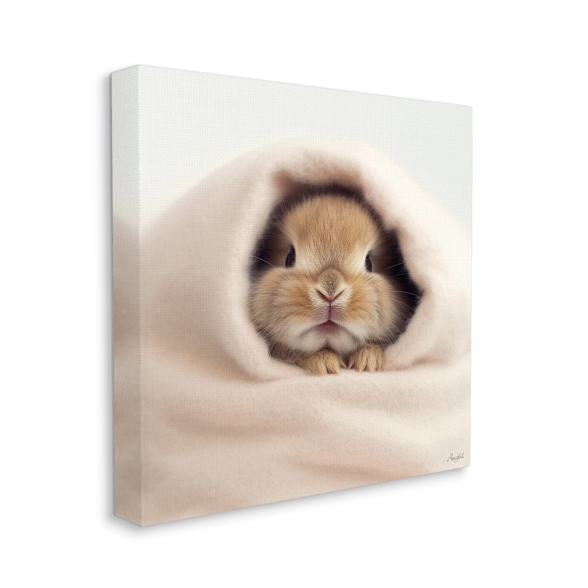 Stupell Industries Baby Bunny in Blanket Animals & Insects Painting Gallery Wrapped Canvas Art Print Wall Art, 36 x 36