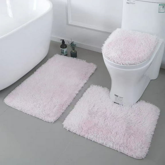 Zhuge 1Pcs Foot mat non-slip bathroom toilet mat, Toilet Three-piece Set Toilet Pads Clean And Reuse Water Absorbent Bathroom Mat For Shower ,Light pink