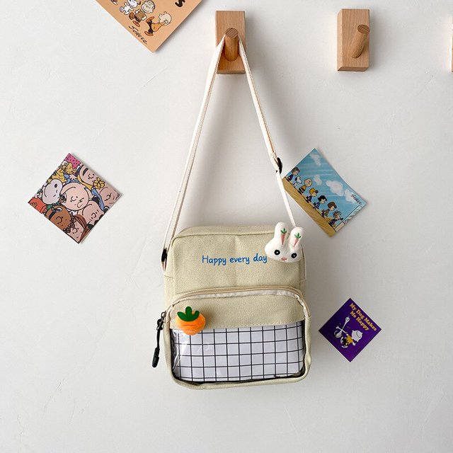 3-color Children's Diagonal Small School Bag Plush Doll Canvas Bag Shoulder Messenger Bag Female Bag Trendy Fashion heqiyong LED