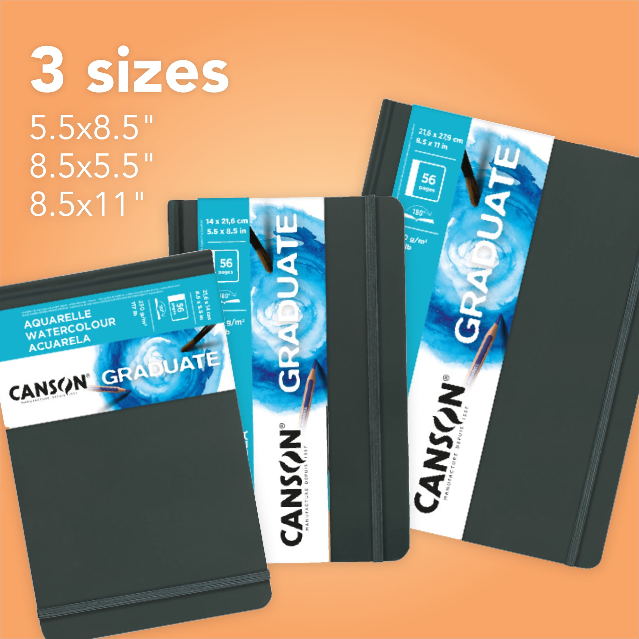 Canson Graduate Watercolor Art Book, Hard Cover Binding, 28 Sheet, 8.5x11 inch, 1 Count