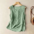 thumbnail image 6 of Craaazy Women Sleeveless Blouses Relaxed Fit Solid Color Round Neck Floral Embroidery Tank Tops Soft Linen Blend for Going Out Summer Vacation, 6 of 8