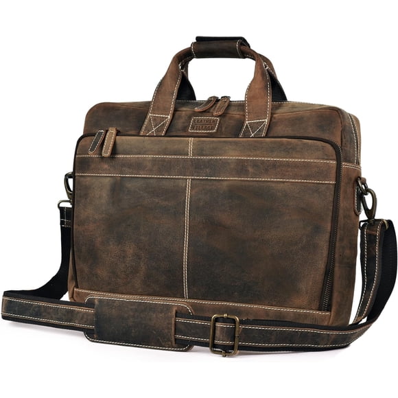 LEATHER VILLAGE Sacoche en Cuir pour Ordinateur Portable 18 Pouces pour Hommes - Sacoche en Cuir pour Voyage et Bureau - Brun Rustique