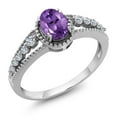 thumbnail image 3 of Gem Stone King 925 Sterling Silver Purple Amethyst and White Topaz Engagement Ring for Women | 0.96 Cttw | Gemstone Birthstone | Available in Size 5, 6, 7, 8, 9, 3 of 5