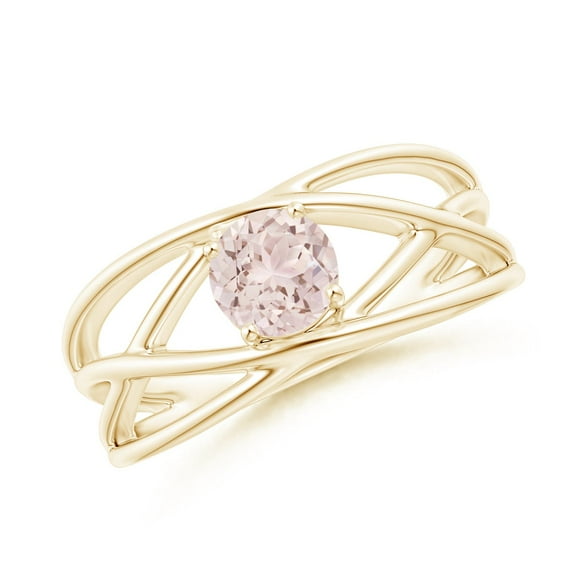 ANGARA Natural Solitaire Round Morganite Criss Cross Ring in 14K Yellow Gold for Women | Birthday, Anniversary, Jewelry Gift for Women | Natural Morganite Ring