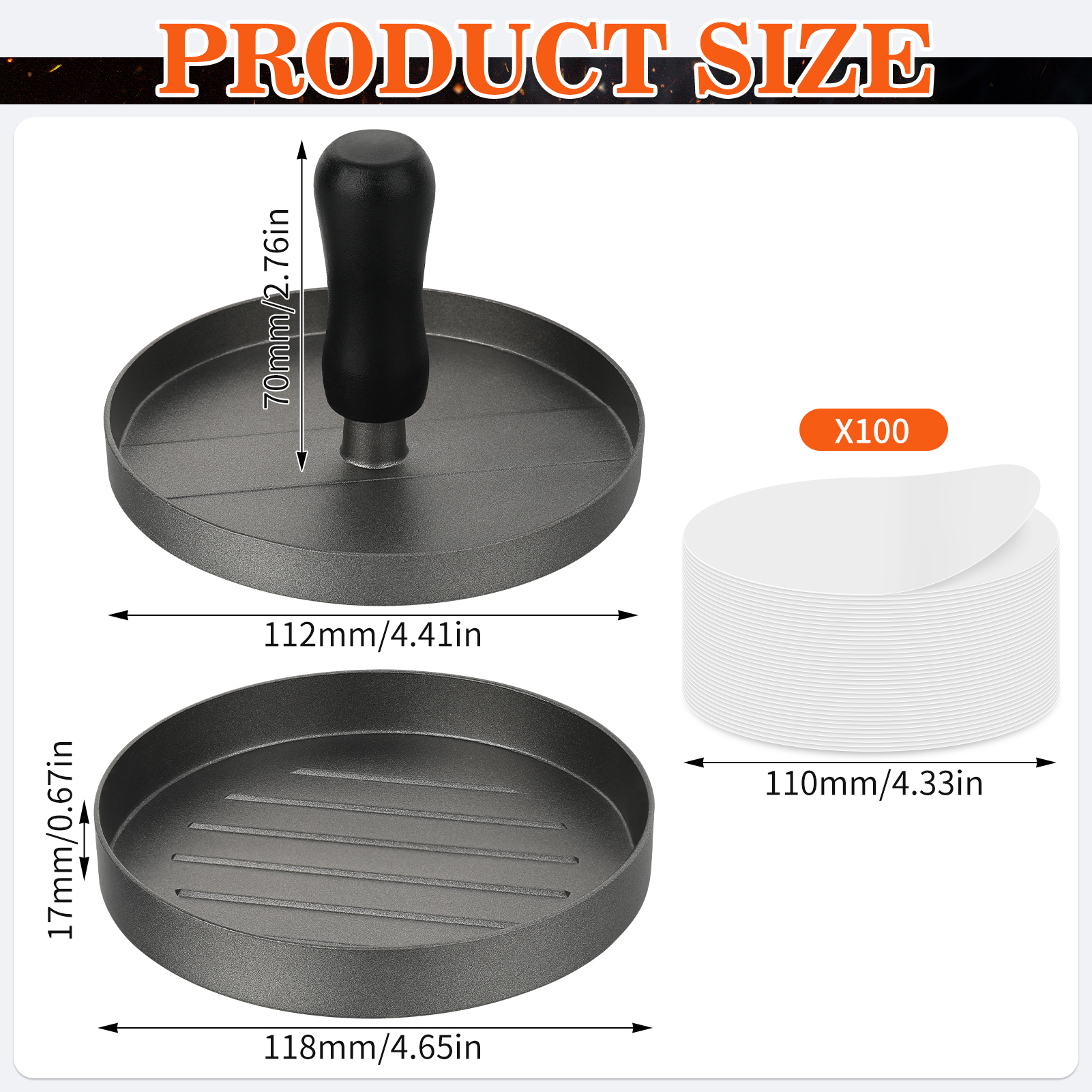 Bocaoying Burger Press 100 Patty Papers Set, Non-Stick Hamburger Mold, Meat Beef Cheese Veggie Burger Maker for Grill Griddle BBQ Barbecue