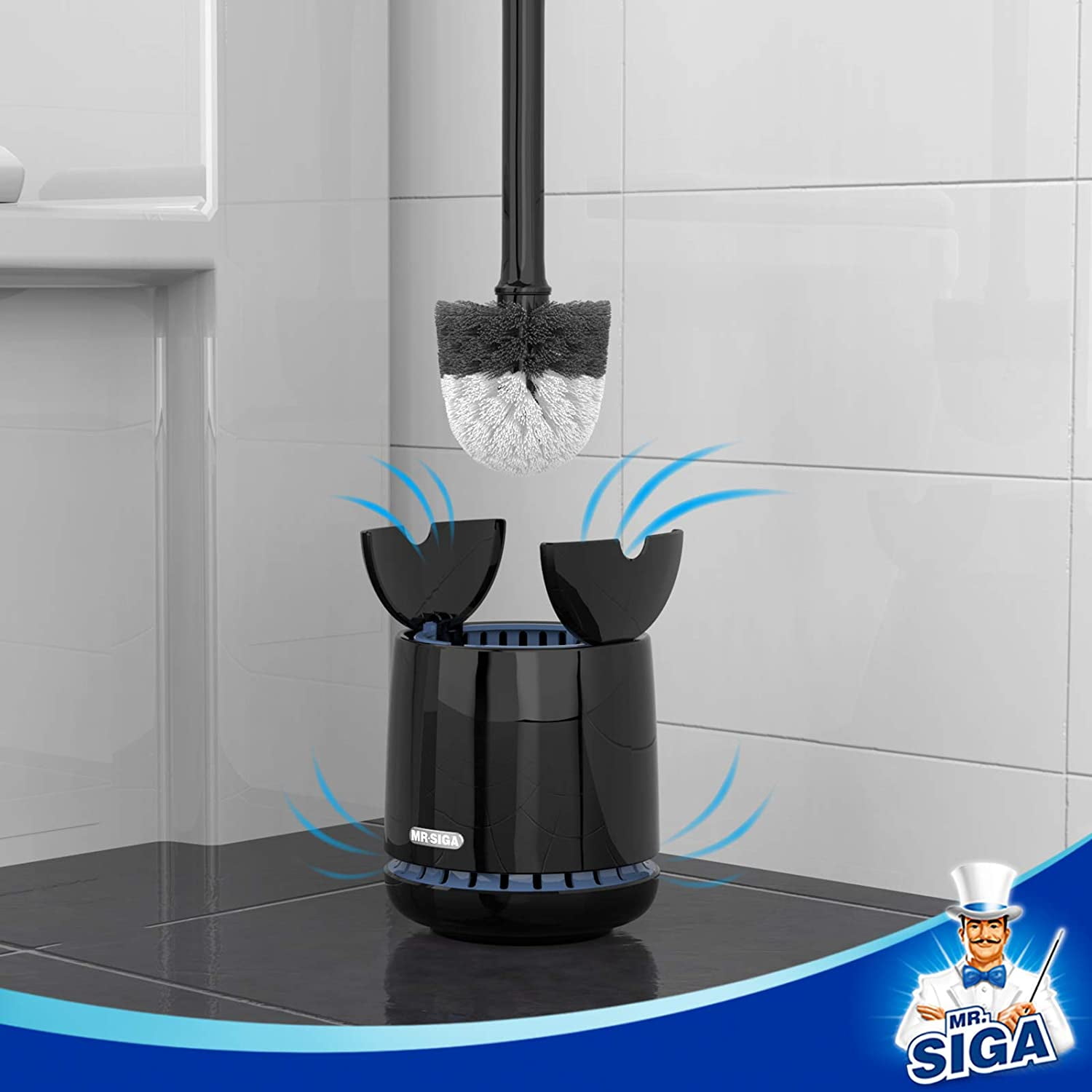 MR.Siga Toilet Bowl Brush and Holder, with Solid Handle and Durable Bristles for Bathroom Cleaning, Black, 1 Pack