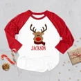 thumbnail image 5 of Camiseta navideña personalizada con diseño de ciervo y camión para niños, ropa raglán con nombre personalizado para niños, camiseta a juego para hermanos, camisetas para niños, 5 of 5