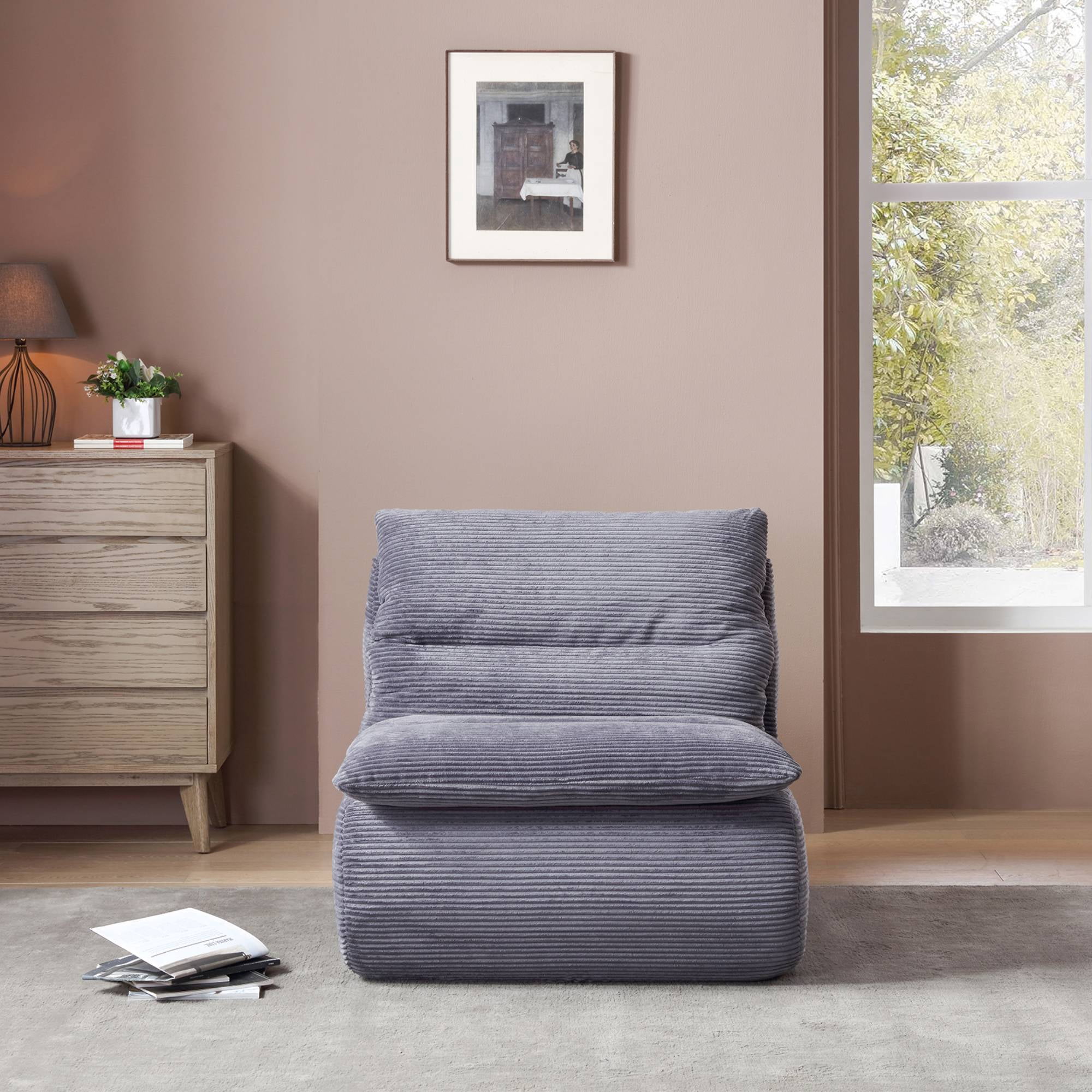TrumanPick Bean Bag Chairs for Adults, Cloud Floor Sofa Couch Foam Lounge Chair for Living Room, Grey