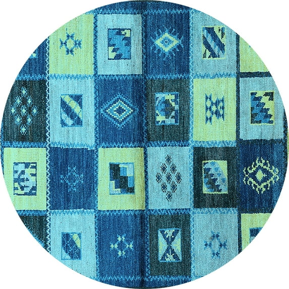 Ahgly Company Indoor Round Oriental Light Blue Industrial Area Rugs, 3' Round