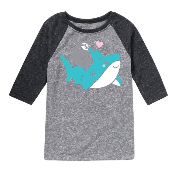 Sloth Riding Shark  - Kids Raglan