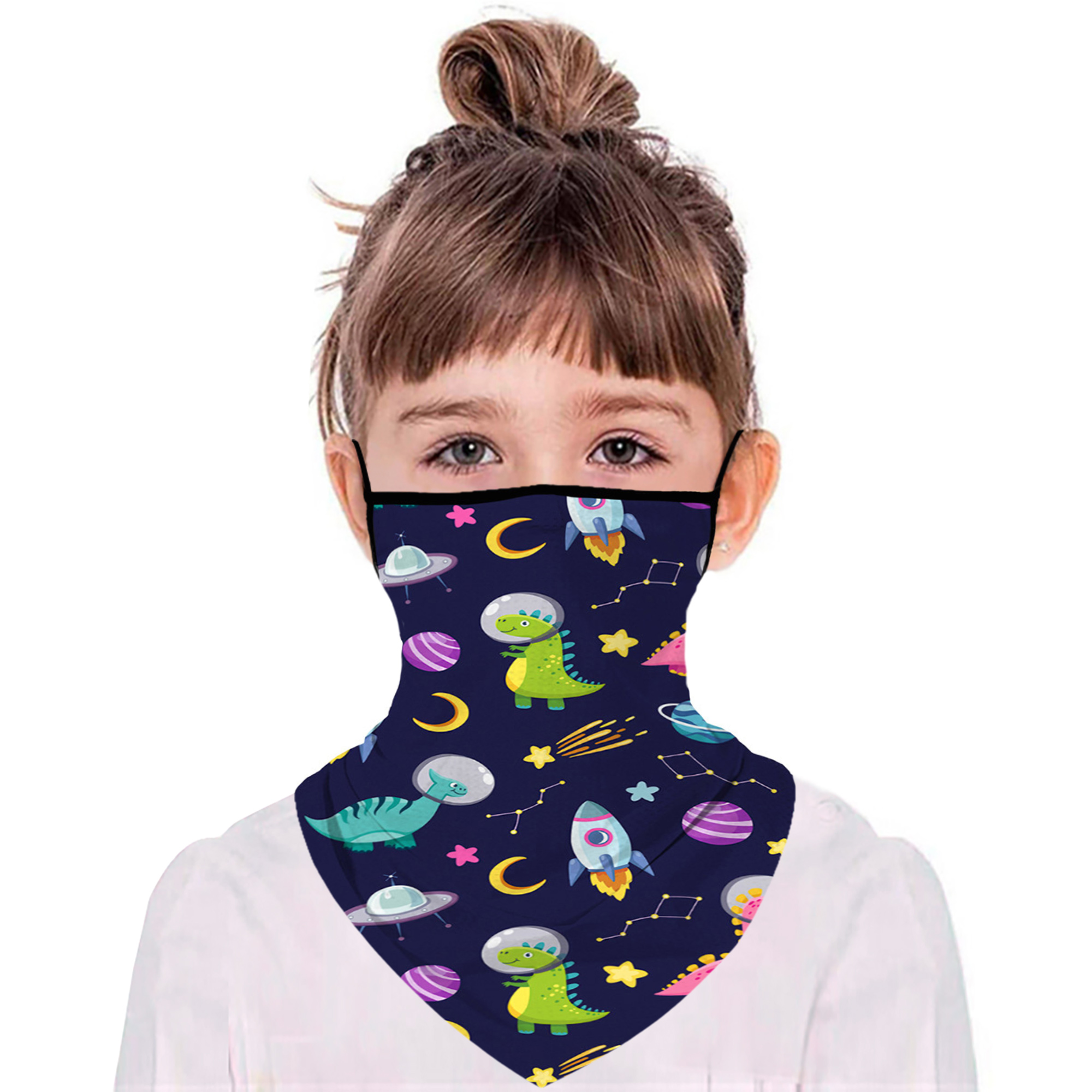 5 Pieces Kids Neck Gaiters Face Cover Space Pattern Balaclava Bandanas for Hiking Cycling Travel
