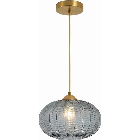 KCO Lighting Large Glass Pendant Lights Kitchen Island Brass Gold Pendant Light Gold Globe Hanging Light Smoked Striped Glass Pendant Light Mid Century Modern Dining Room Light Fixture