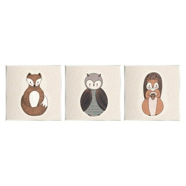 Stupell Industries Stylized Forest Animal Portraits Kids Owl Fox Squirrel Graphic Art Unframed Art Print Wall Art, Set of 3, Design by Birgit Maria Kiennast
