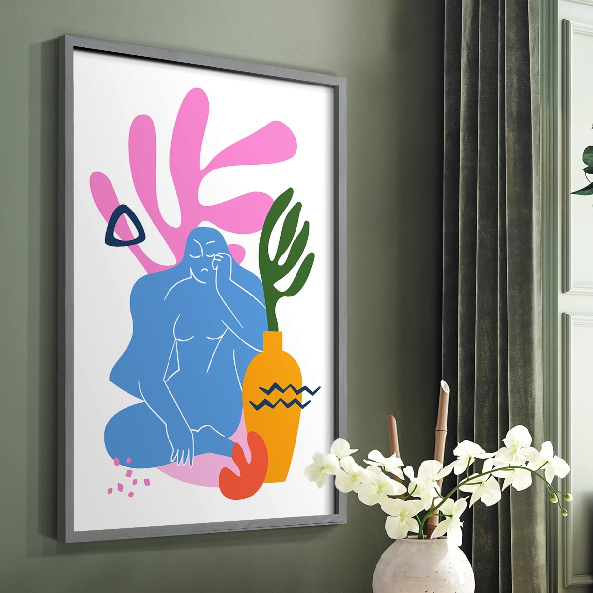 Matisse CDLII in Gray Solid Wood Framed Print No Nail Hanging