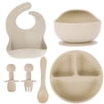 thumbnail image 1 of 6pcs Baby Feeding Set BPA Free Silicone Suction Bowl & Plate Spoon fork Silicone Adjustable Bib Non-Slip Baby Weaning Set Baby Tableware Set Baby Eating Supplies Suitable for, 1 of 6