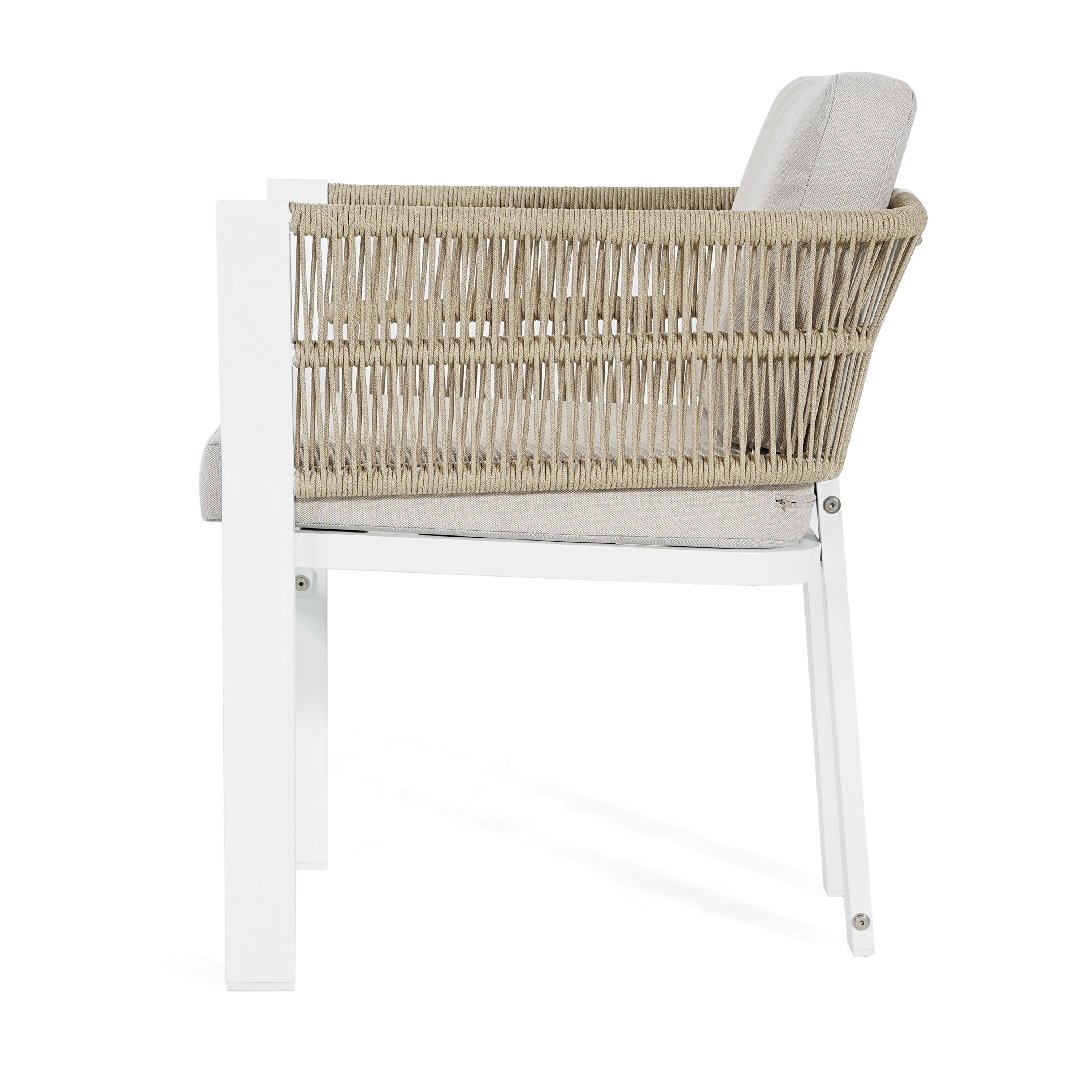 Outdoor Dining Chair Set of 2, White Aluminum Frame with Beige Cushion All-Weather Patio Seating, White