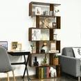 thumbnail image 4 of Patiojoy 2 PCS 6-Tier S-Shaped Wooden Bookshelf Storage Bookcase Multifunctional  Display Stand Shelf Coffee, 4 of 8