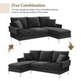 thumbnail image 4 of L-Shaped Sectional Sofa with Reversible Chaise Lounge, 84" Fabric Upholstered Couch with Metal Legs and 2 Pillows, Modern Sofa with Unique Armrest for Living Room Office, Black, 4 of 11