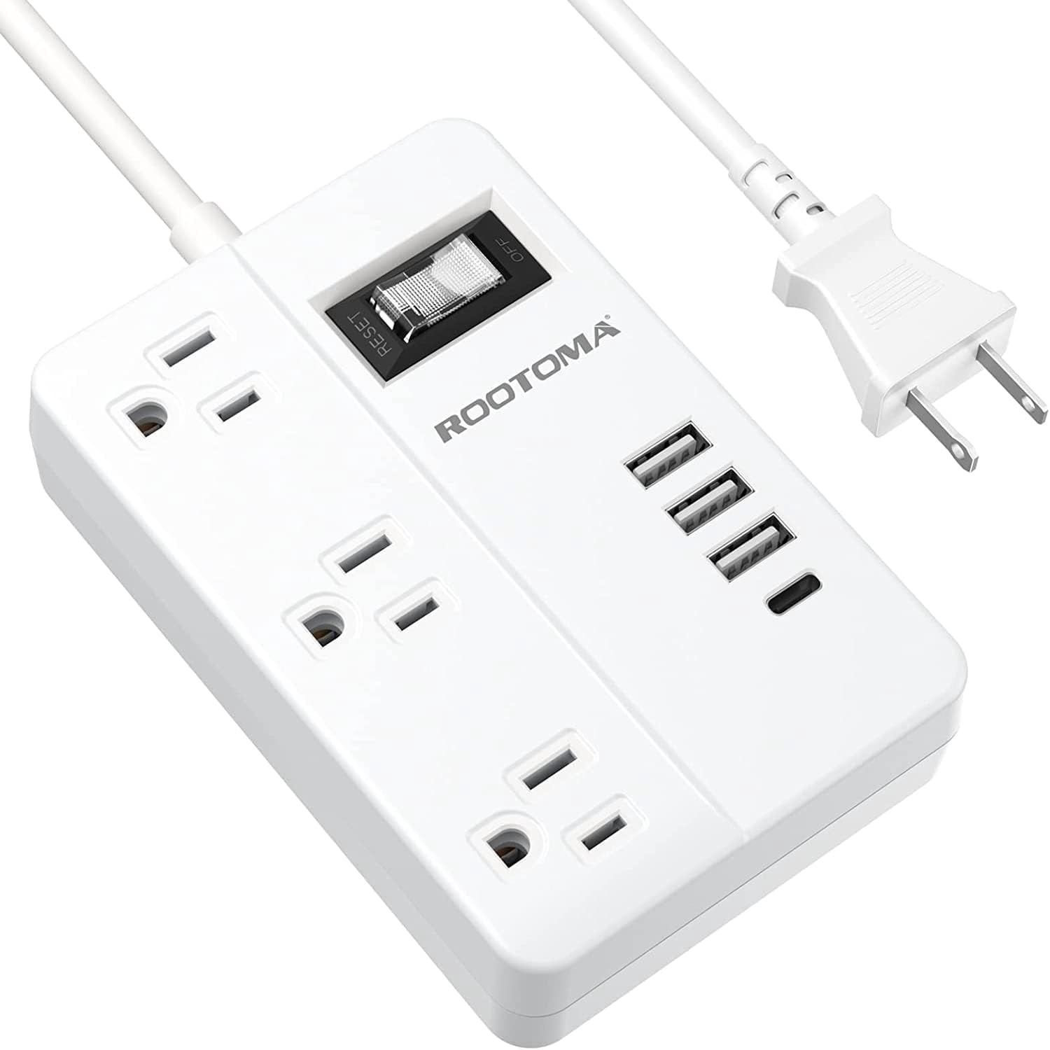 RGHJAR-2 Prong Power Strip with USB-C, 2 Prong to 3 Prong Outlet Adapter, 1080J 2 Prong Surge Protected with 3 Outlet & 4 USB, 3 Prong Adapter 4ft, for Polarized Two Prong Outlet, Old House, White