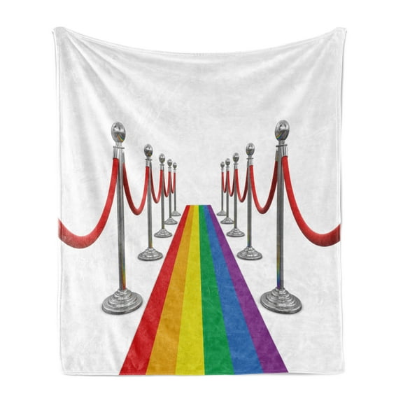 Pride Soft Flannel Fleece Throw Blanket, Colorful Carpet and Stanchions Ceremony Community Gay Parade Important Event Image, Cozy Plush for Indoor and Outdoor Use, 60" x 80", Multicolor, by Ambesonne