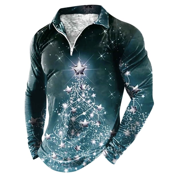 Pack De Playeras Para Hombre Camisa Navideña De Otoño E Invierno Para Hombre Camisa Superior Con Estampado De Árbol De Navidad En Capas Y Empalme De Colores Mixtos