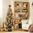 thumbnail image 5 of 4.5ft Christmas Tree 2 Set with 200 Warm White LED Lights Pre Lit Snow Flocked Christmas Tree with Snowflake Potted Base Artificial Xmas Tree with Red Berries for Home Entrances, 5 of 7