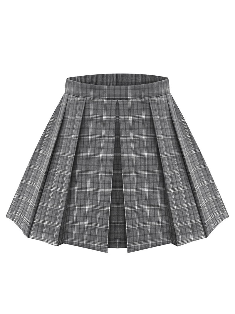 TIYOMI Plus Size Skirts Grey Plaid Stretchy Buttons Hidden