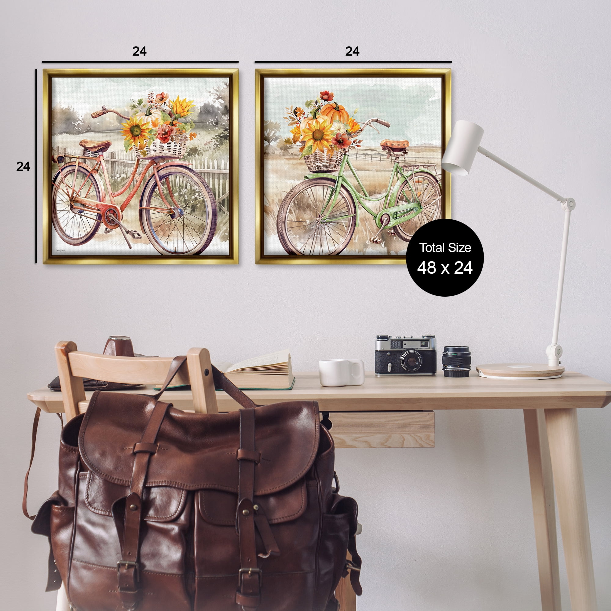 Stupell Industries Rustic Autumnal Bicycles Transportation Painting Gold Floater Framed Canvas Art Prints Wall Art, 25 x 25, Set of 2