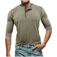 thumbnail image 2 of COSFO Men T Shirts Cotton Casual Solid Long Sleeve Tops Button Pullover Henley Loose Fit Mens Classic T-Shirt, 2 of 8